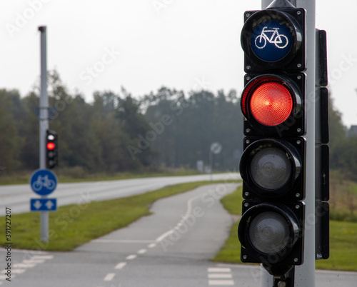 Traffic light used on bicycle lanes in Denmark to increase safety for cyclists