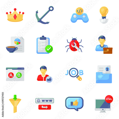 
Search Engine and Business in Editable Flat Icons Style 
