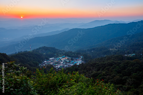 Mountain scenery during the Sunset At Doi Pui Chiang Mai, Thailand.