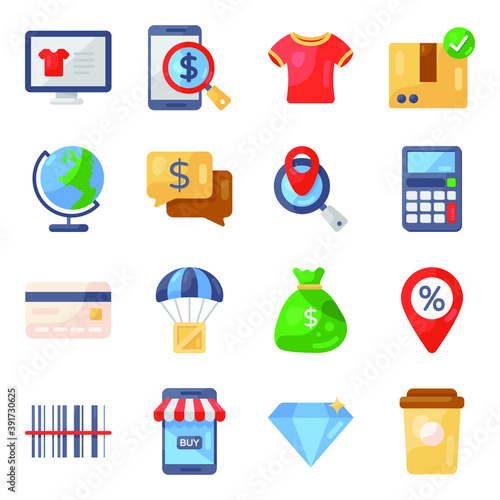 
Pack of Shopping and Business Icons in Flat Style 
