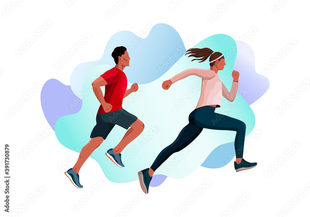 Running man vector illustration. Runners, athletes, athletic men, and women. Marathon, exercise, and athletics. Sports training isolated design elements on a white background.