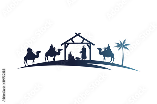holy family mangers characters in stable with kings wise silhouettes photo