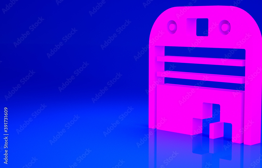 Pink Aircraft hangar icon isolated on blue background. Minimalism concept. 3d illustration 3D render. Pink Aircraft hangar icon isolated on blue background. Minimalism concept. 3d illustration 3D render.
