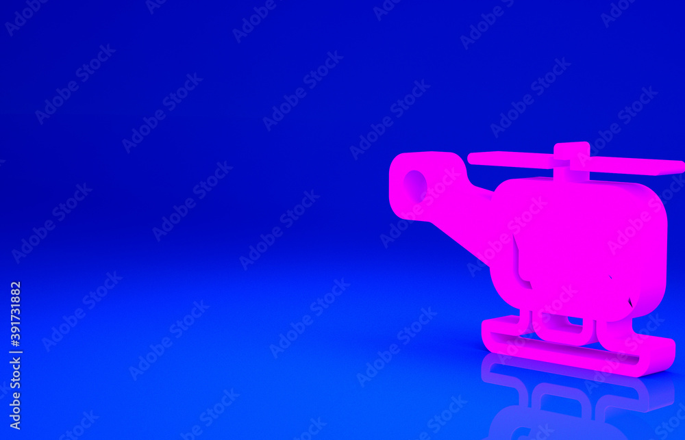 Pink Rescue helicopter aircraft vehicle icon isolated on blue background. Minimalism concept. 3d illustration 3D render. Pink Rescue helicopter aircraft vehicle icon isolated on blue background. Minimalism concept. 3d illustration 3D render.