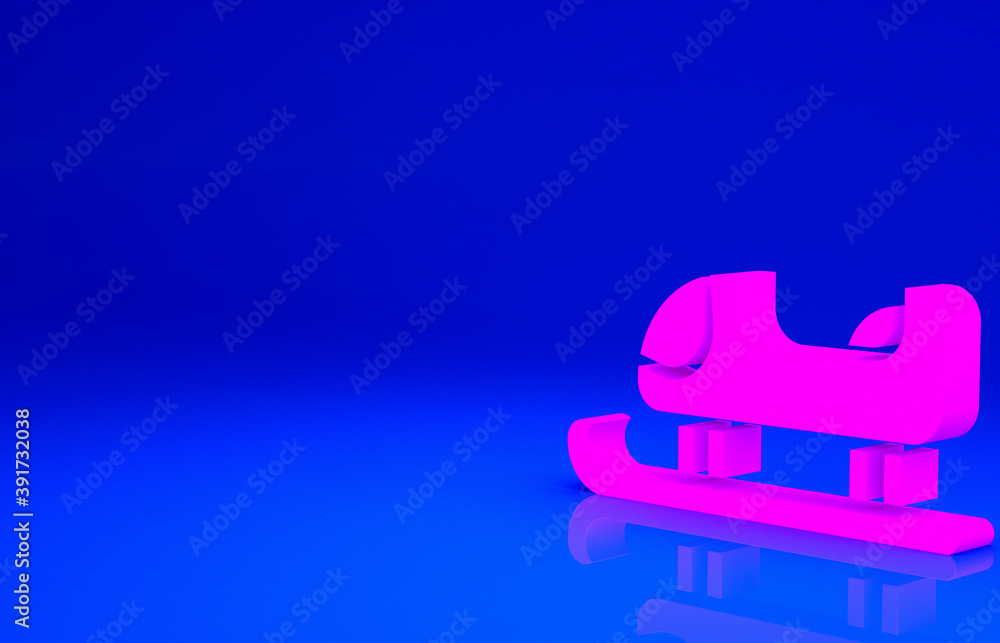 Pink Sled icon isolated on blue background. Winter mode of transport. Minimalism concept. 3d illustration 3D render. Pink Sled icon isolated on blue background. Winter mode of transport. Minimalism concept. 3d illustration 3D render.