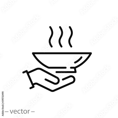 share food icon, give or donate nutrition, free meal, feed poor, thin line symbol on white background - editable stroke vector illustration eps 10