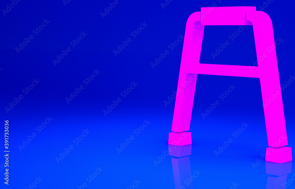 Pink Walker for disabled person icon isolated on blue background. Minimalism concept. 3d illustration 3D render. Pink Walker for disabled person icon isolated on blue background. Minimalism concept. 3d illustration 3D render.
