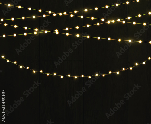 Celebratory vector of seamless isolated horizontal borders of light garlands. Christmas decor element.