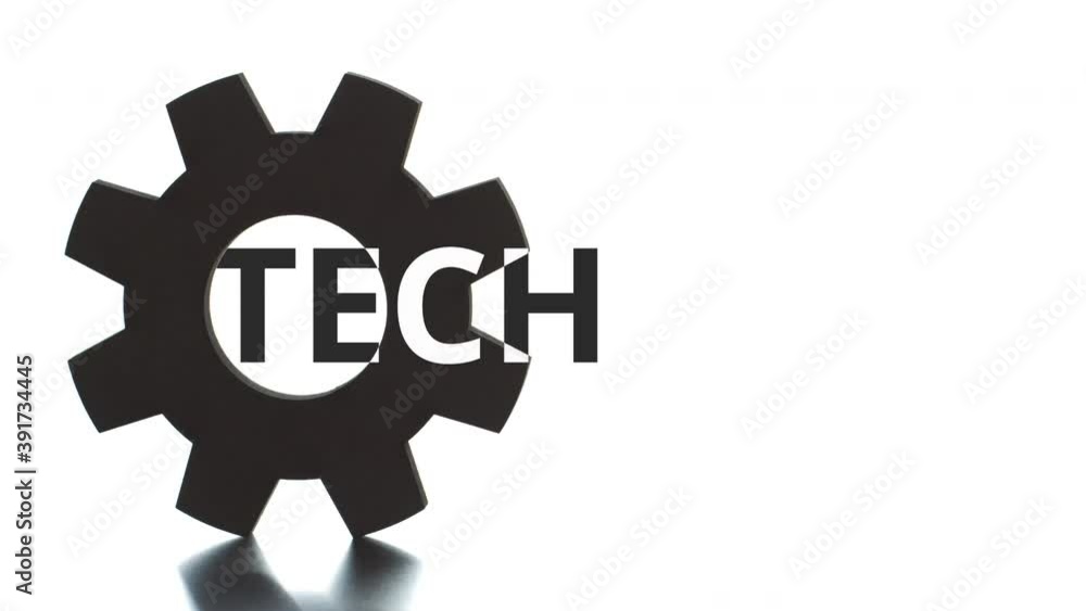 TECH text pops up from the cogwheel silhouette TECH text pops up from the cogwheel silhouette