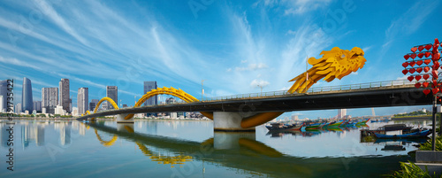 Dragon River Bridge ( Rong Bridge) on a beautiful cloudy day photo