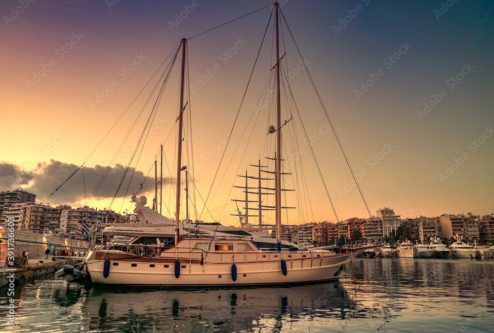 sunset in the harbor of Piraeus,Greece
