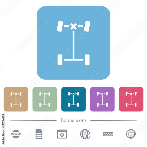Front differential lock flat icons on color rounded square backgrounds