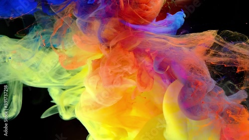 4K Footage,Color paint drops in water ,Color splash background, Luxury colors Slow motion shot,