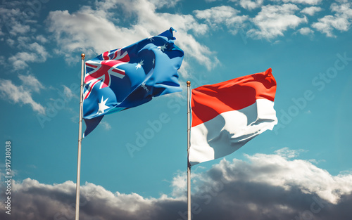 Beautiful national state flags of Indonesia and Australia.