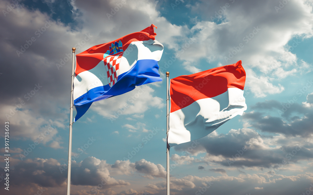 Beautiful national state flags of Indonesia and Croatia. Beautiful national state flags of Indonesia and Croatia.