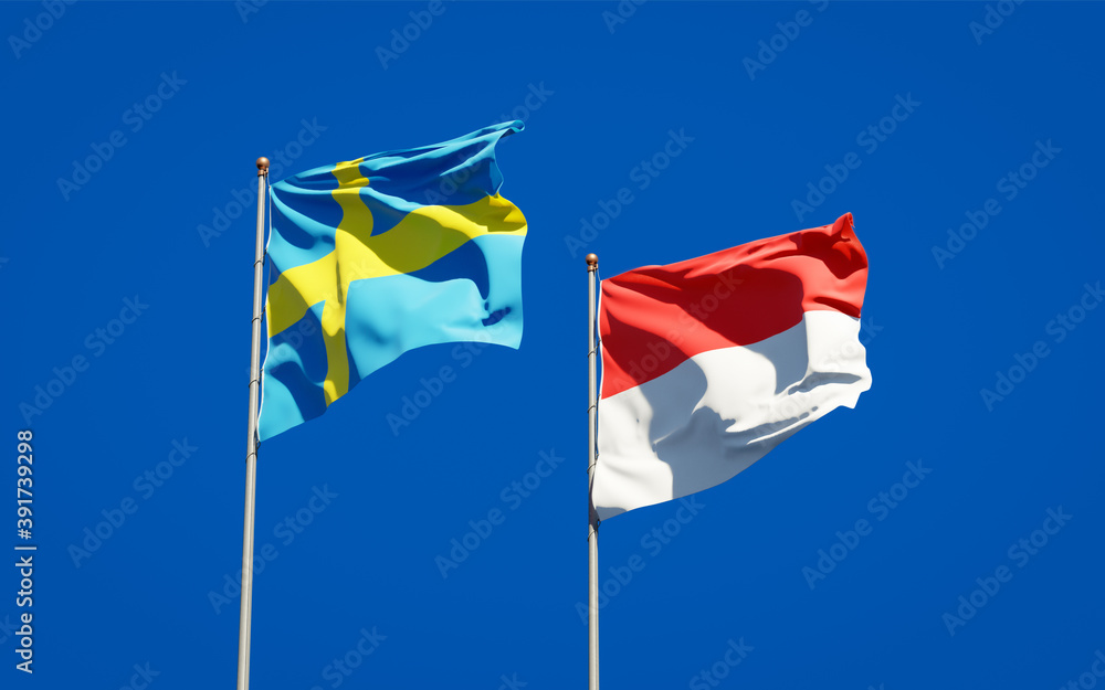 Beautiful national state flags of Sweden and Indonesia. Beautiful national state flags of Sweden and Indonesia.