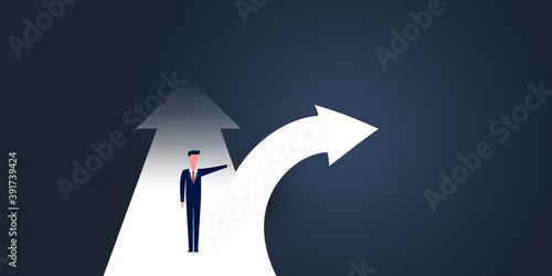Choose the Right Direction Going Forward - Alternative Way, Business Decision Design Concept with Businessman at Road Intersection - EPS10 Vector Illustration
