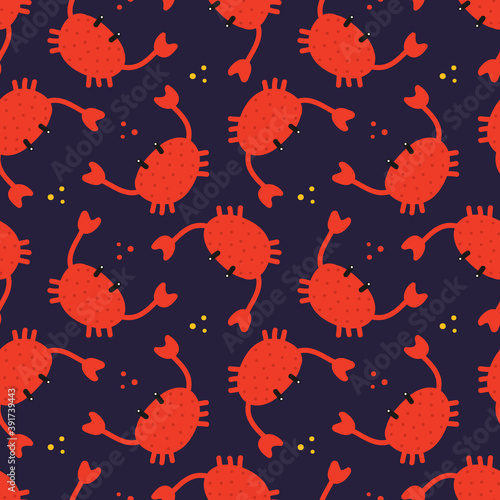Cancer zodiac sign colorful cartoon style vector seamless pattern background.
