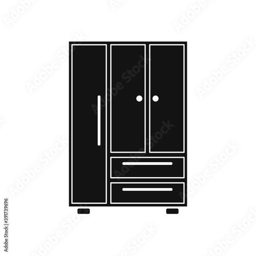 Cupboard, wardrobe, furniture flat design icon. Bedroom furniture single black icon in flat style vector symbol stock illustration.