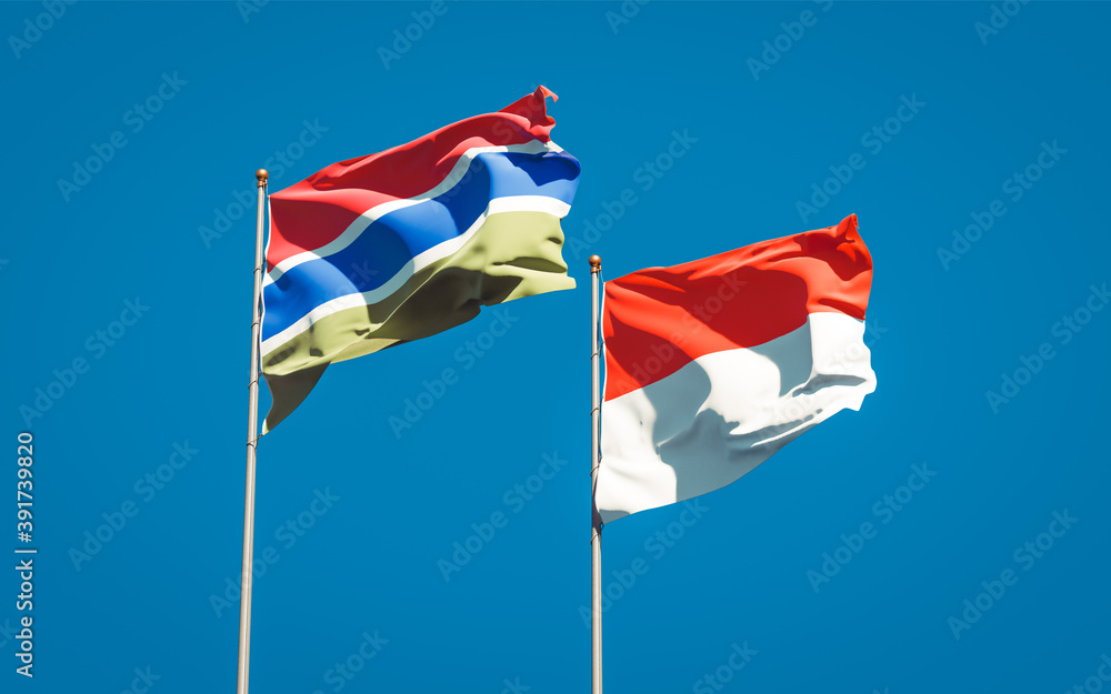 Beautiful national state flags of Gambia and Indonesia. Beautiful national state flags of Gambia and Indonesia.