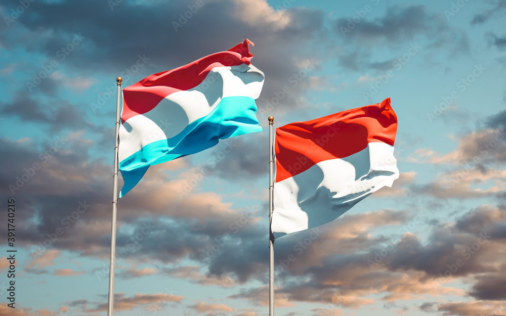 Beautiful national state flags of Luxembourg and Indonesia. Beautiful national state flags of Luxembourg and Indonesia.