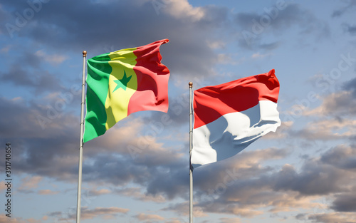 Beautiful national state flags of Senegal and Indonesia.