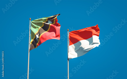 Beautiful national state flags of Saint Kitts and Nevis and Indonesia.