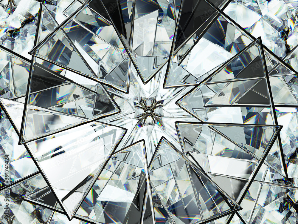 Fototapeta premium Diamond gemstone shine glass sphere bubbles pattern kaleidoscope background