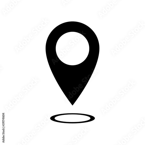 Pin icon. Location map. Pointer vector. Gps points navigation. Mark pinpoint. Marker rounded point arrow. Position here pins sign. Place destination. Black flat symbol direction. Geo locate button tag