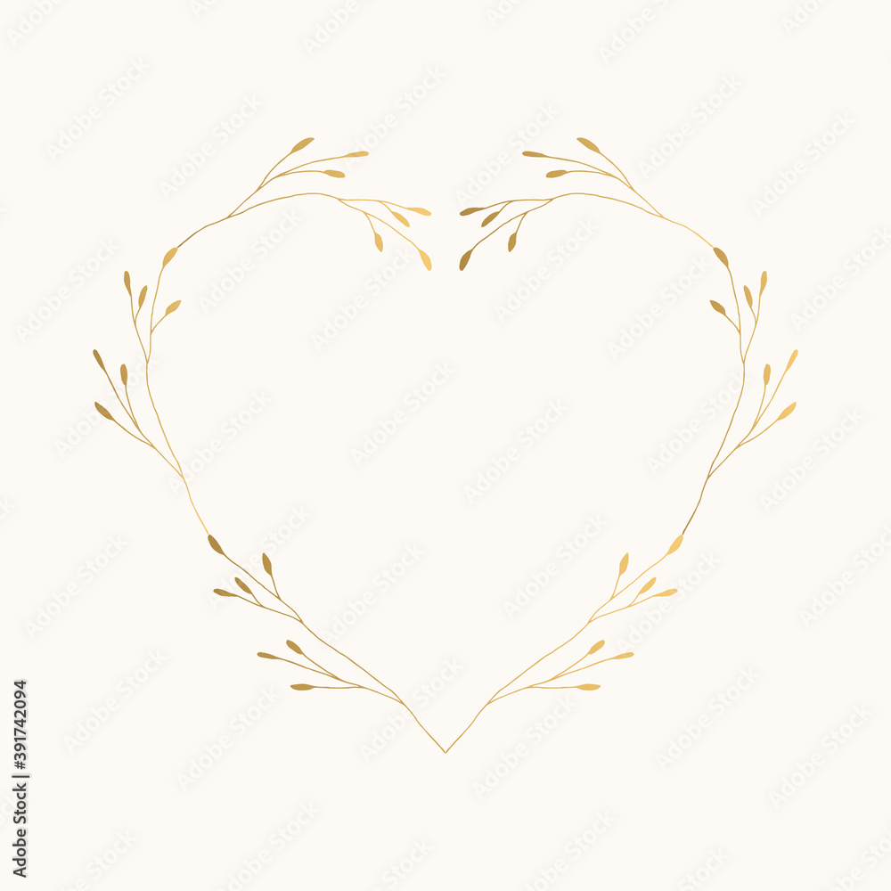 Herbal heart wreath. Vector golden floral borders. Elegant wedding design. Herbal heart wreath. Vector golden floral borders. Elegant wedding design.