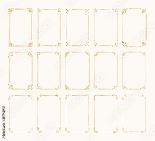 Golden rectangle ornate frames for branding and card design. Vector isolated illustration.
