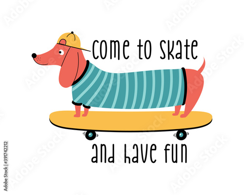 Dog print design with slogan. Vector illustration design for fashion fabrics, textile graphics, prints.