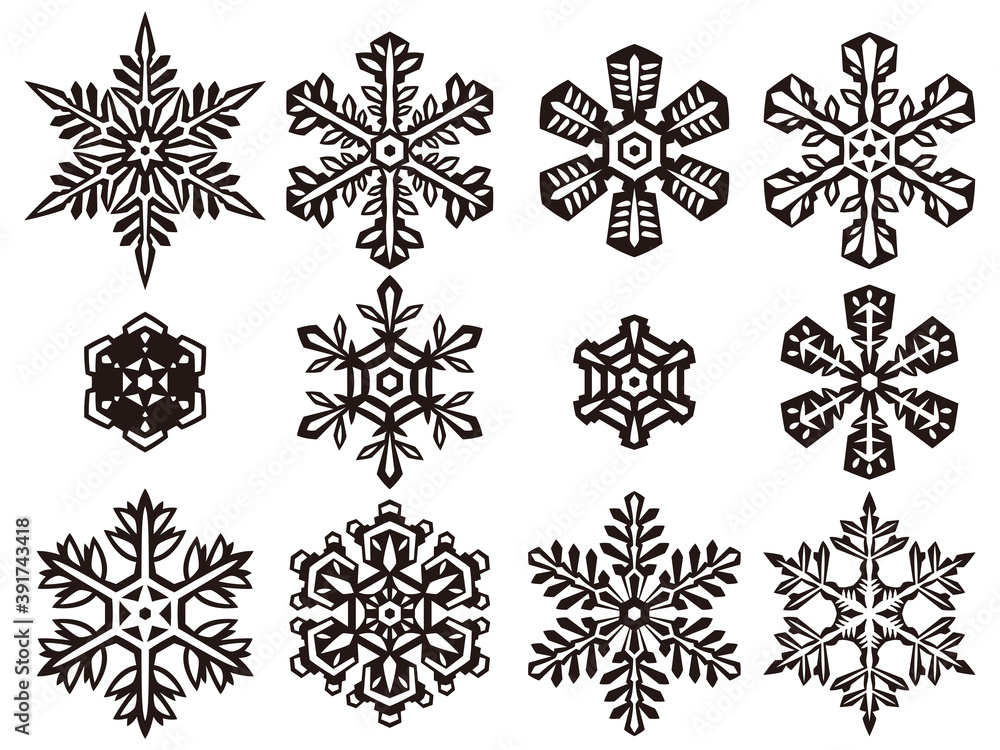 雪の結晶のシルエットのセット 雪の結晶のシルエットのセット