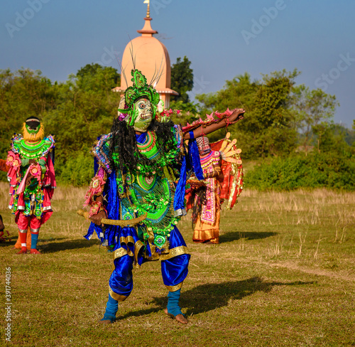 A Chhau Dancer, performing Mahishashur Vadh at Chhau dance, a semi classical Indian dance with martial, tribal and folk traditions.