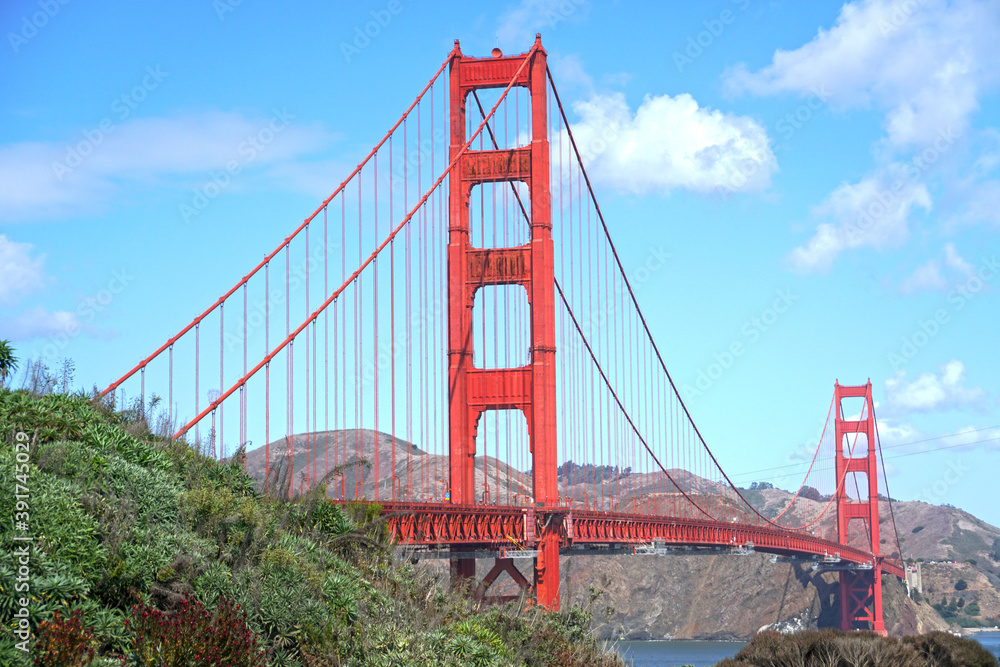 Landscape view of Golden Gate Bridge is Red Bridge in sunny day in San Francisco, California, United states , USA - Vintage style hot spot famous Landmark - Holiday Travel Concept Landscape view of Golden Gate Bridge is Red Bridge in sunny day in San Francisco, California, United states , USA - Vintage style hot spot famous Landmark - Holiday Travel Concept