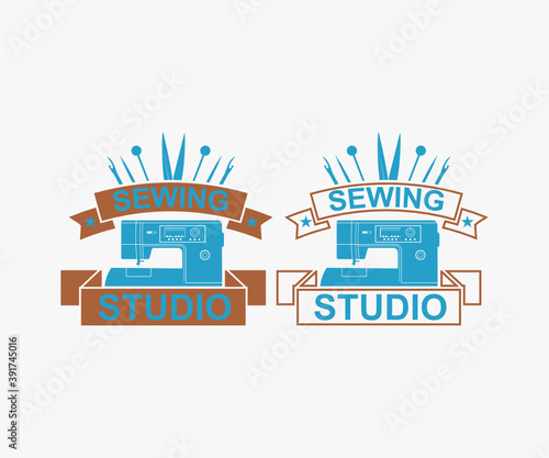 vintage sewing typography  Design. sewing studio. Vector illustration Concept for shirt, print, stamp label or tee. Vintage typography design with sewing tools. Retro design for sewing shop business.