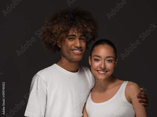 Ethnic couple african man caucasian woman happy beautiful people