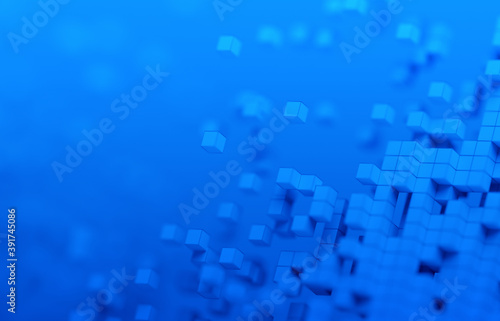 Abstract 3d render, blue geometric background design with cubes, big data concept