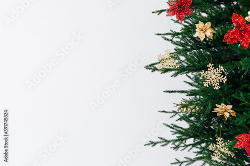 New Year's background Christmas tree decor is the place to sign a postcard