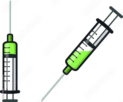 Syringe Filled With Green Liquid Vector Illustration