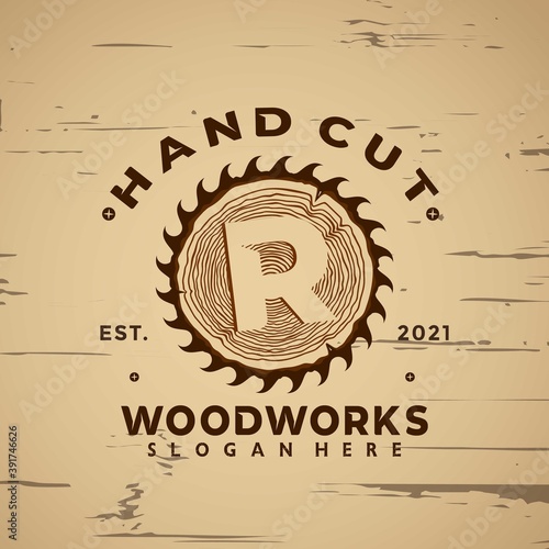 Letter R Wood Working Vintage logo design element vector illustration