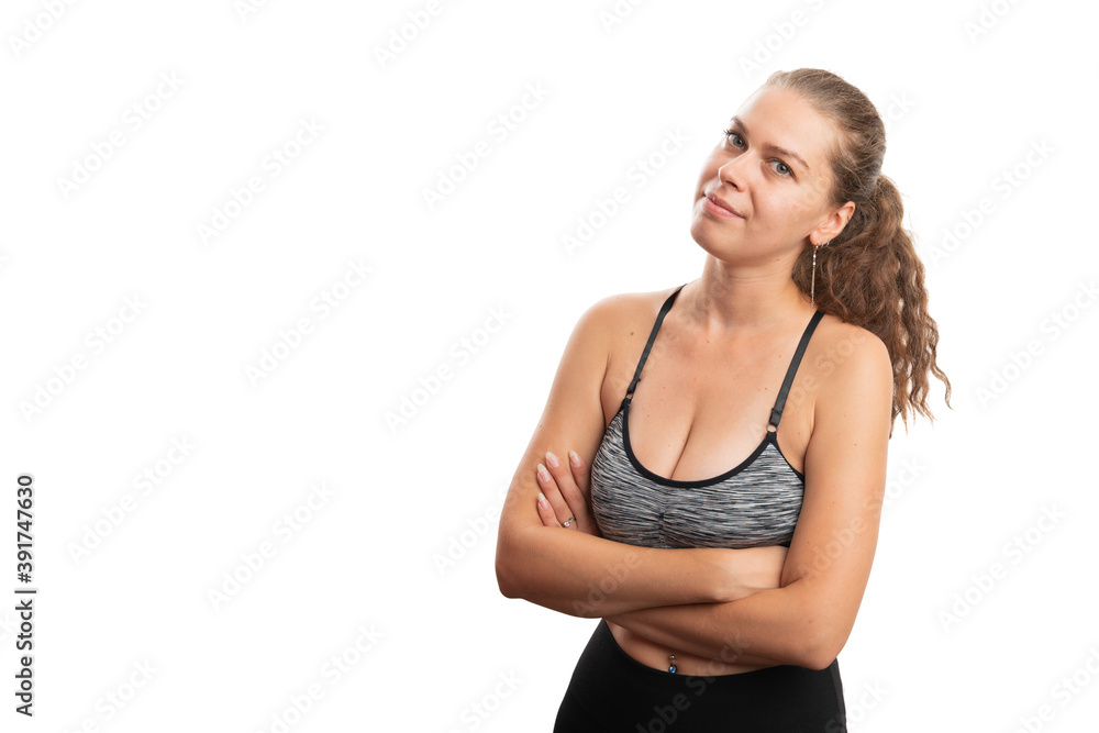 Fit female model wearing workout clothing with blank copyspace Fit female model wearing workout clothing with blank copyspace