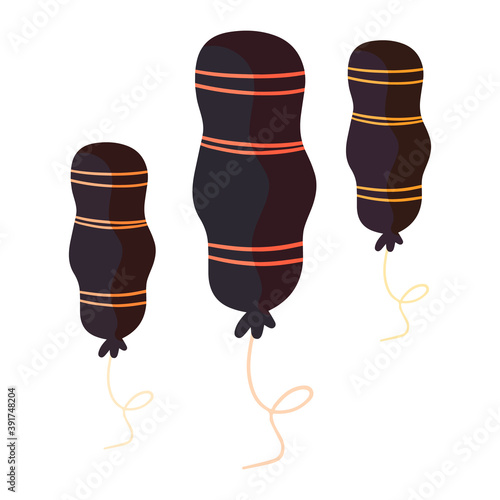 Stylish black balloon, trendy vector style. Black Friday sale symbol for banner.  Holiday attribute of party  birthday. Long spiral air ballon, decorate for event agency, web design.