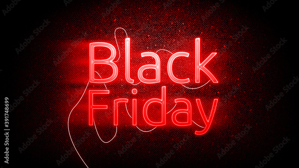 Black Friday sale. Black Friday neon sign on brick wall background, 3d illustration