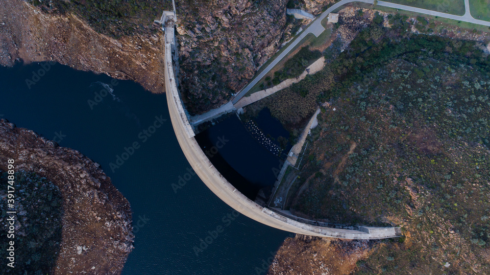 Aerial view over the Sanddrift dam in the Hex River valley in the Western Cape of South Africa
