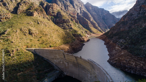 Aerial view over the Sanddrift dam in the Hex River valley in the Western Cape of South Africa photo