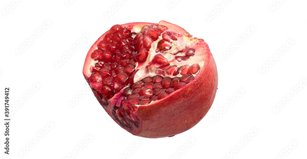piece of ripe pomegranate on white isolated background piece of ripe pomegranate on white isolated background