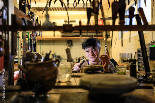 Canvas Print Stockholm, Sweden A silversmith in her studio