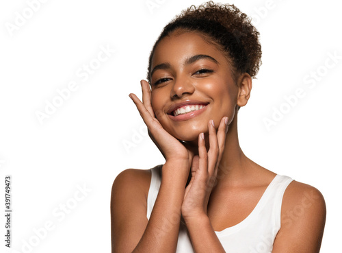 Happy teeth smile Beautiful african american woman beauty face portrait