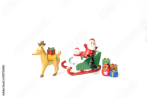 Santa and bear  sat on a sleigh  with gifts l waiting for the festival of happiness